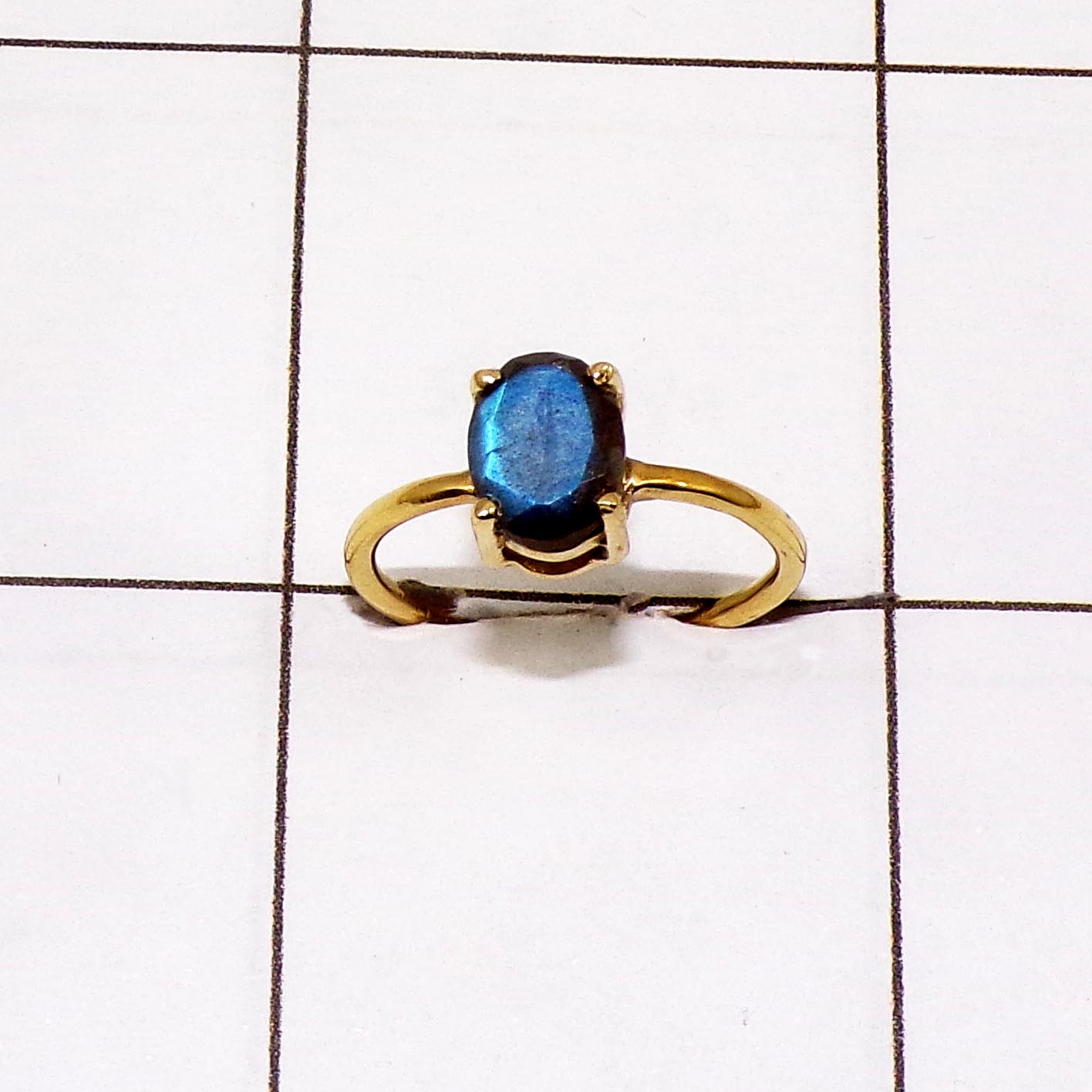 Natural Labradorite Cut Ring D - JBR999 Recently Collection Cut Oval Shape Gemstone With 18ct Gold Plating & Prong Setting Ring    Ring Size - 5to9US